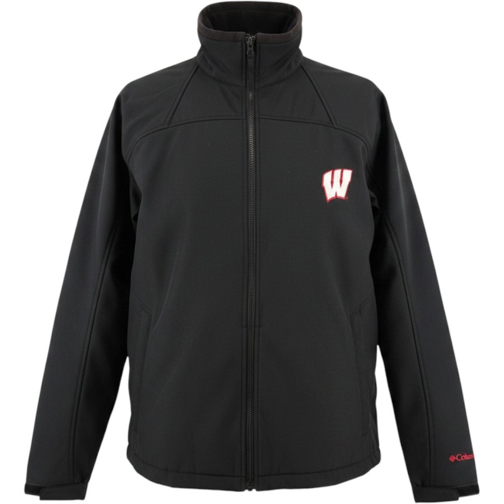 Columbia Wisconsin Badgers Mens Black Softshell Fleece Lined Jacket Large